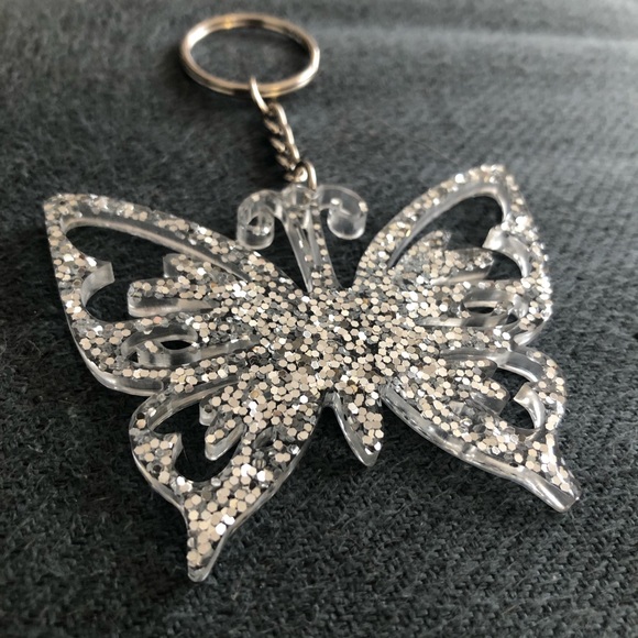 Silver Glitter Butterfly Keychain - Also available as a necklace or ornament - Picture 3 of 15